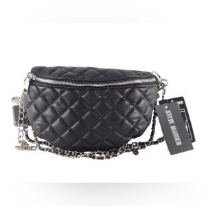 Steve Madden Black Quilted Crossbody Bag NEW Pleated Baguette Belt Bag